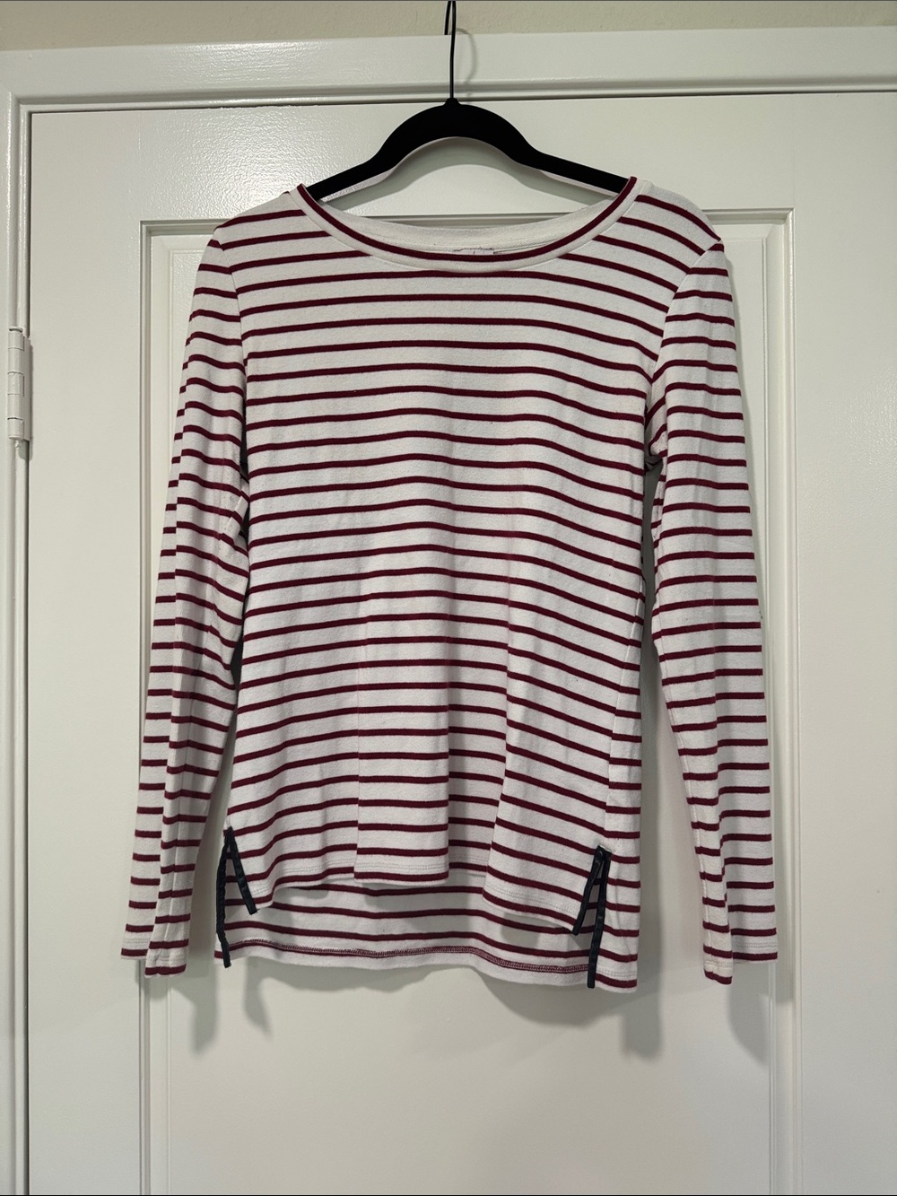 Pixley White & Burgundy Striped Long-Sleeve Boatneck Top